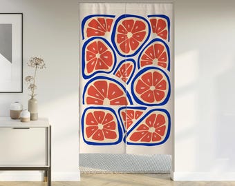 Orange Noren Door Curtain with Velcro/Rod pocket, Japanese Curtain for Kitchen/Bedroom/Wardrobe Window Treatments for Partition