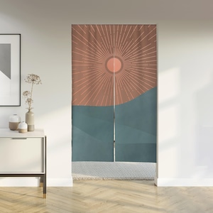 Sunrise Noren Door Curtain with Velcro/Rod pocket, Japanese Curtain for Kitchen/Bedroom/Wardrobe Window Treatments for Partition