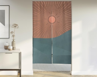 Sunrise Noren Door Curtain with Velcro/Rod pocket, Japanese Curtain for Kitchen/Bedroom/Wardrobe Window Treatments for Partition