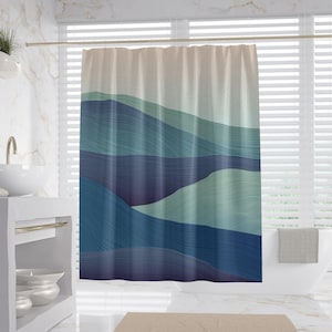 Japanese Waves Shower Curtain, 100% Waterproof, Art Style Bathroom Decor, Housewarming Gift