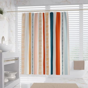 Colorful lines Shower Curtain, 100% Waterproof, Art Style Bathroom Decor, Housewarming Gift