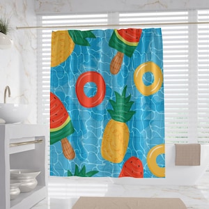 Summer Shower Curtain, 100% Waterproof, Art Style Bathroom Decor, Housewarming Gift