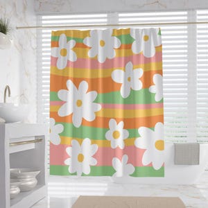 Flower Shower Curtain, 100% Waterproof, Art Style Bathroom Decor, Housewarming Gift