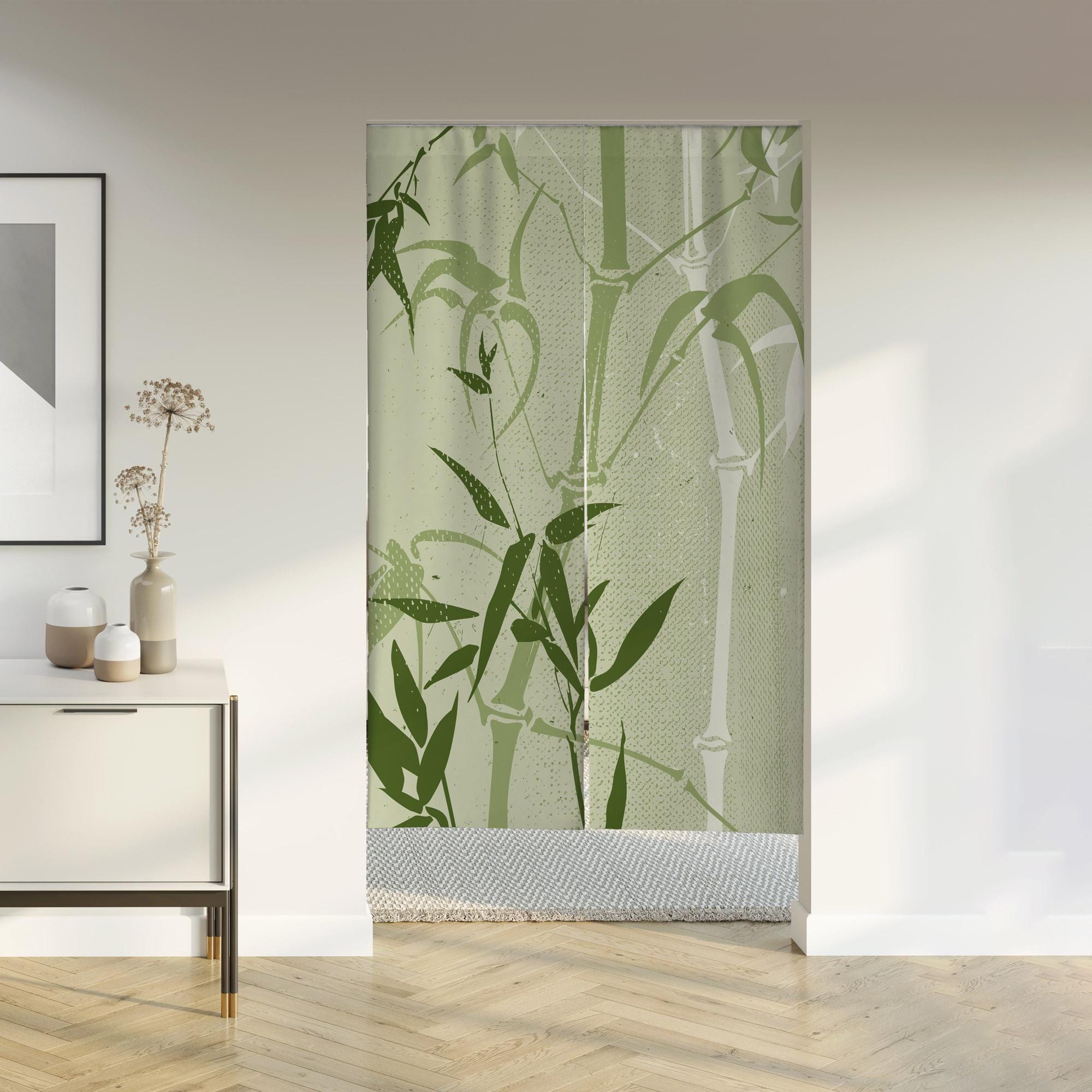 Bamboo Noren Door Curtain with Velcro/Rod pocket, Japanese Curtain for Kitchen/Bedroom/Wardrobe Window Treatments for Partition