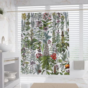 Plant Art Shower Curtain, 100% Waterproof, Art Style Bathroom Decor, Housewarming Gift