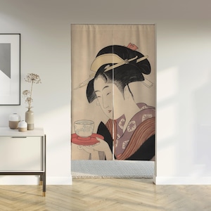 Japaness style Noren Door Curtain with Velcro/Rod pocket, Japanese Curtain for Kitchen/Bedroom/Wardrobe Window Treatments for Partition