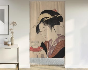 Japaness style Noren Door Curtain with Velcro/Rod pocket, Japanese Curtain for Kitchen/Bedroom/Wardrobe Window Treatments for Partition