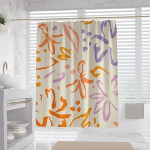 Flower Art Shower Curtain, 100% Waterproof, Art Style Bathroom Decor, Housewarming Gift