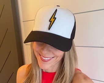 lightening bolt trucker hat, vintage bolt trucker hat, bolt trucker hat, lightening bolt hat, lightening bolt baseball cap