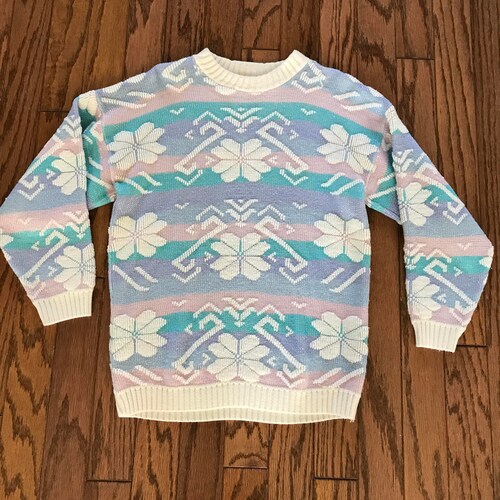 Vintage 80's Rose Brand Sweater, Pastel Sweater, Fairy Kei Kawaii Sweater, 1980's Pastel Sweater, Fairy Key Street Style Sweater