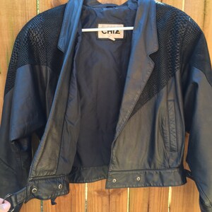 Genuine leather 80's jacket, 1980's leather bomber jacket, black leather jacket, leather jacket size large image 4