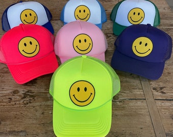 IN STOCK COLORS*** Smiley Vintage Trucker Hat, Happy face hat, trucker hat, surfer hat, smiley face hat