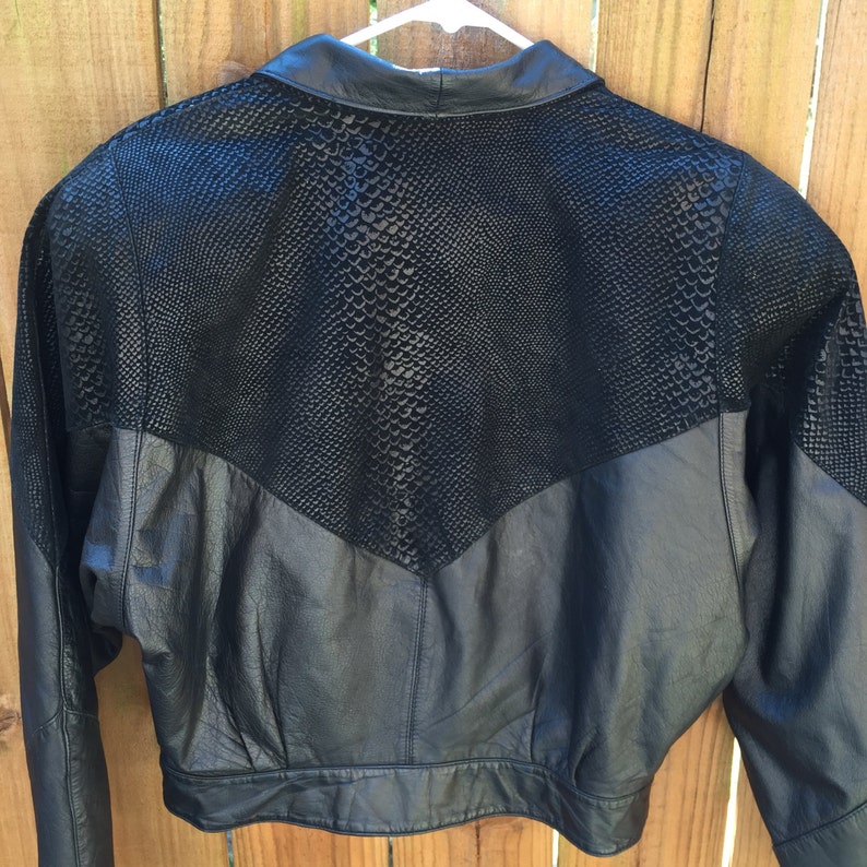 Genuine leather 80's jacket, 1980's leather bomber jacket, black leather jacket, leather jacket size large image 3