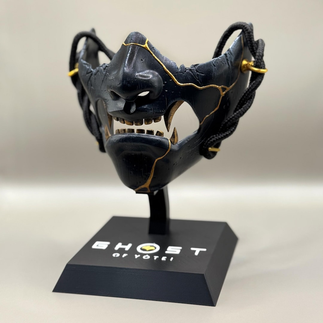 Ghost of Yotei — Black Dye Deluxe Edition Mask With Display Stand