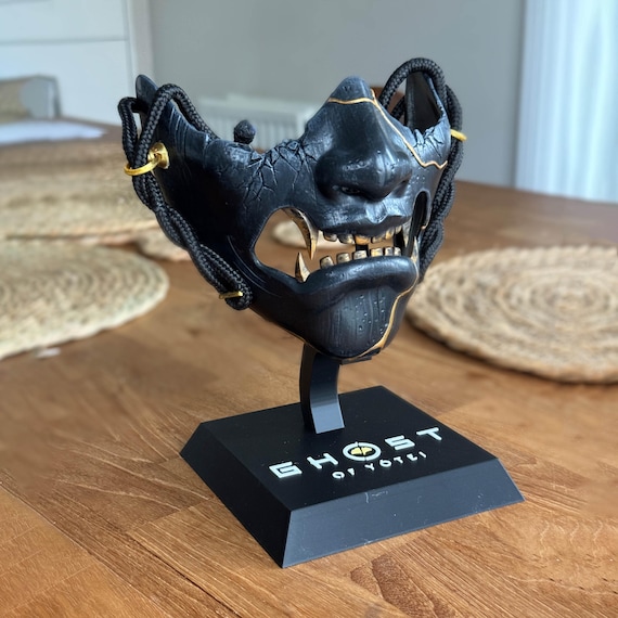 Ghost of Yotei — Black Dye Deluxe Edition Mask With Display Stand