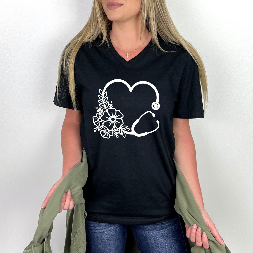 Funny Nurse Stethoscope T-Shirt For Women - Green Medium | Cute Medical Humor Tee
