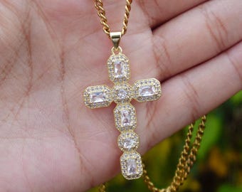 Stainless Steel 18k Gold Plated Unisex Gold Cross Pendant Necklace