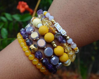 Custom Gameday Beaded Bracelet Set | LSU Louisiana State University | Football, Basketball, Baseball |SEC, HBCU, Highschool| Any Team/Colors