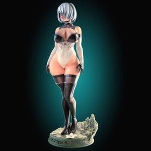 May include: A white and black figure with a white wig and black boots. The figure is standing on a green base with the text "No.2 Type B".