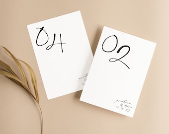 Customized Wedding Table Numbers Digital Download Printable Reception Wedding Signage Minimal Modern Black White Handwritten Wedding #Noir