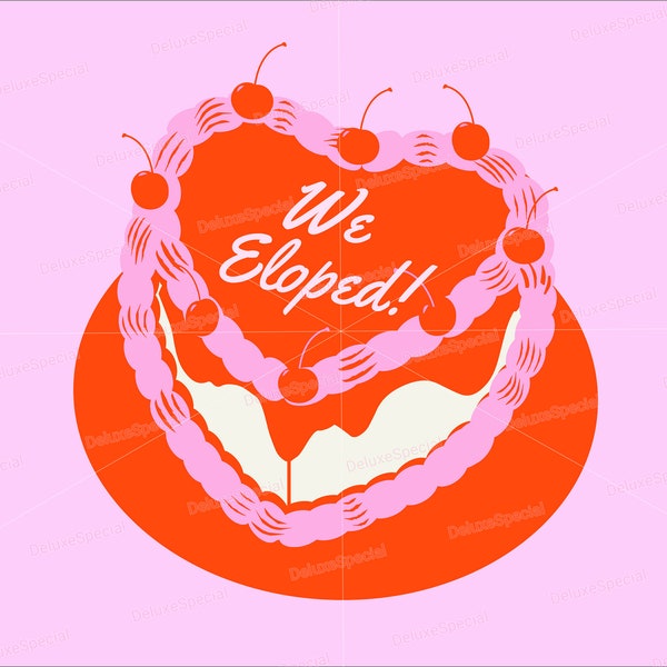 We Eloped SVG PNG Heart Cake Modern Elopement Just Married Wedding Love Retro Editable Printable Graphic Instant Digital Download Red Pink