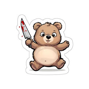 Cute Killer Bear Stickers, Whimsical Decor, Laptop Stickers, Party Favors, Gifts for Friends, Fun Art Stickers