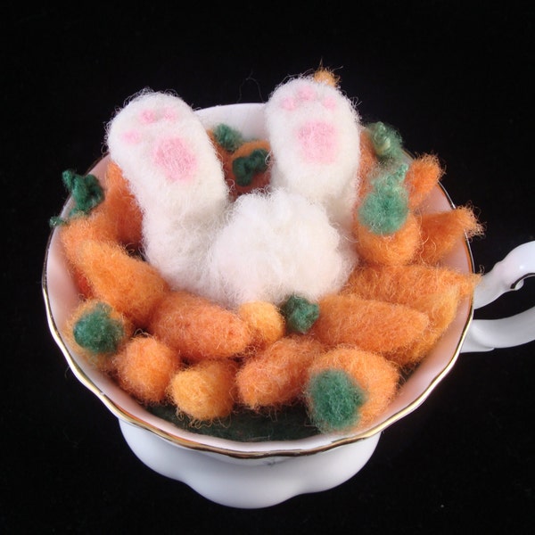 Needle Felted Teacup Easter Rabbit Animal Carrots by McBride House