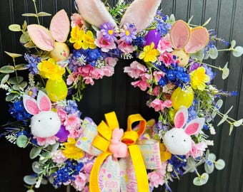 Easter Bunny Wreath: Floral Spring Door Decor