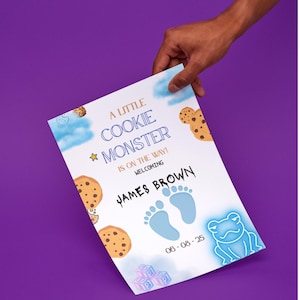 Welkomstbord babyshower Cookie Monster Baby Shower welkomstbord Bewerkbaar welkomstbord voor babyjongen Babyshower Instant Download moeder cadeau