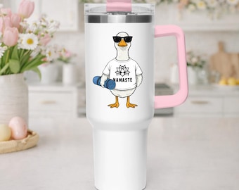 Grappige yoga-eend drinkbeker met Namaste-print | Geïsoleerde reisbeker met handvat | Grote beker in Stanley-stijl | Uniek yoga-cadeau