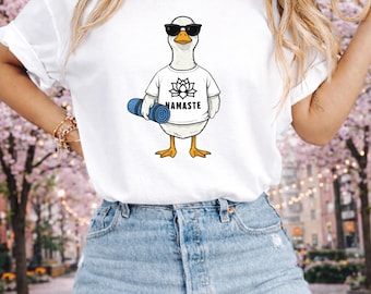 Grappig yoga-eend Namaste T-shirt | Leuk dieren T-shirt voor dames | Casual yoga-T-shirt | Uniek cadeau-idee