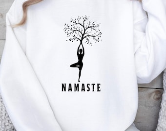 Namaste Yoga Levensboom Sweatshirt | Spirituele Dames Hoodie | Minimalistisch Design | Mindfulness Kleding | Meditatie Cadeau