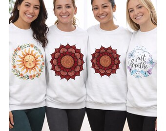 Yoga-sweatshirts voor vriendinnen | Spirituele vrouwenbundel | Mandala-, zon- en ademhaalontwerpen | Bijpassende outfit | Cadeau voor een yogagroep