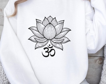 Lotusbloem Om-sweatshirt | Spirituele yoga-hoodie | Minimalistisch design | Mindfulness-kleding voor vrouwen | Meditatiecadeau