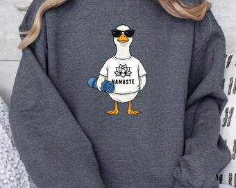 Grappige Yoga Eend Namaste Sweatshirt | Dames Hoodie | Leuk Dier Yoga Design | Casual Spirituele Kleding | Uniek Cadeau
