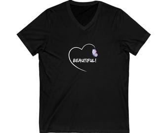 Unisex Jersey Korte Mouw V-hals T-shirt mooie vrouwen.