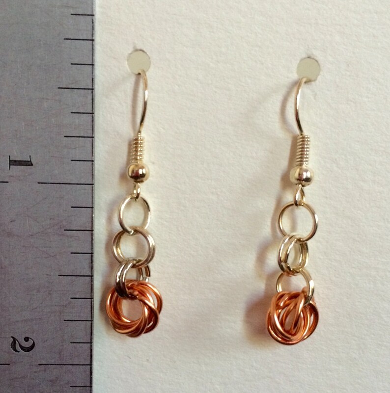 Chainmaille Silvertone with Copper Color Rosette Earrings Etsy