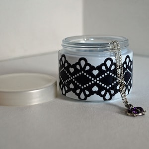 Glass Tea Light/Votive Candle or Trinket Jar - Midnight Blue Lace Embellishment