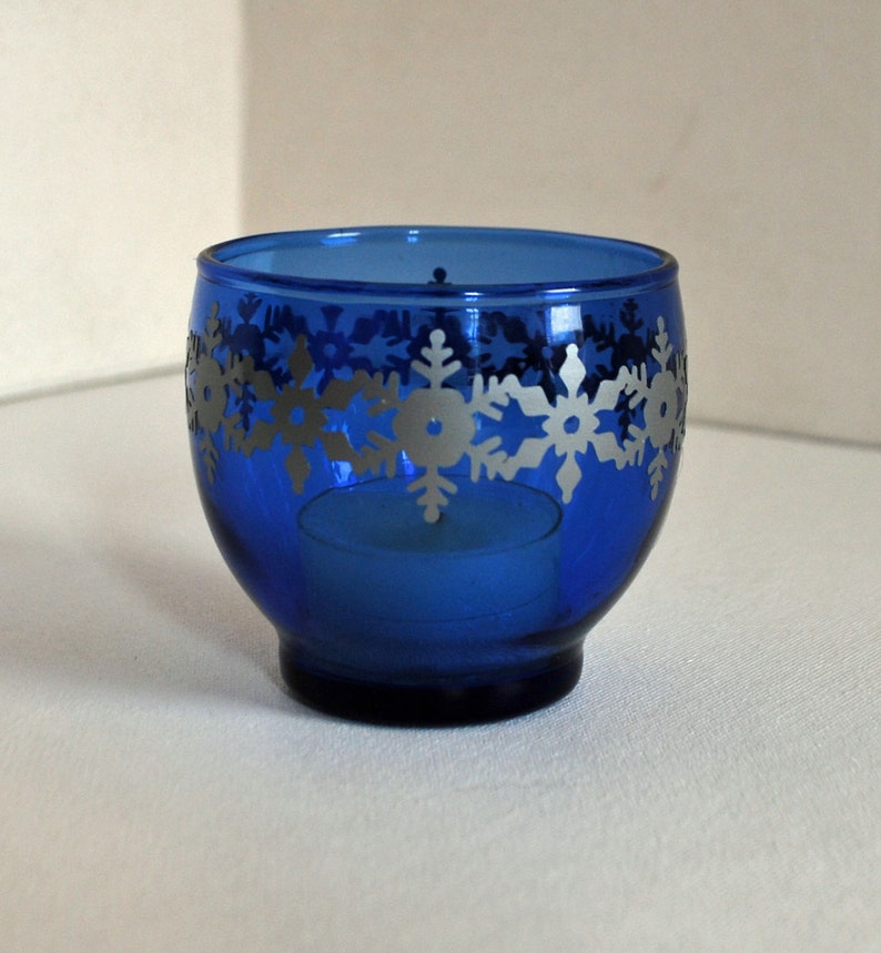 Cobalt Blue Glass Snowflake Tea Light/Votive Candle Holder ...