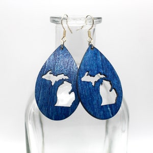 Wooden Michigan Earrings with Sterling Silver Earring Wire, Hypoallergenic and Very lightweight