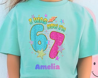 Kundenspezifisches Mädchen-T-Shirt 7.Geburtstag, trendiges Kinder-T-Shirt, 6 7 trendiges Geschenk für Kinder