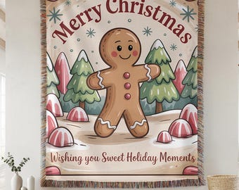 Gingerbread Christmas Woven Blanket, Vintage Holiday Throw