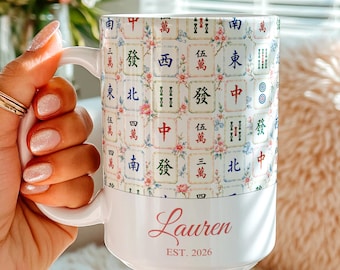 Personalized Mahjong Mug, Custom Name Mug, Mahjong Mom Gift, Mahjong Cup, Tile Game Gift, Mahjong Player Gift