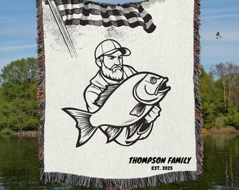 Rainbow Trout Woven Blanket , Personalized Patriotic Fishing Gift, Customizable blanket, Home decor gifts