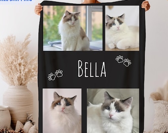 Personalized Cat Photo Blanket , Custom Pet Portrait Blanket,  Memorial Pet Blanket gift
