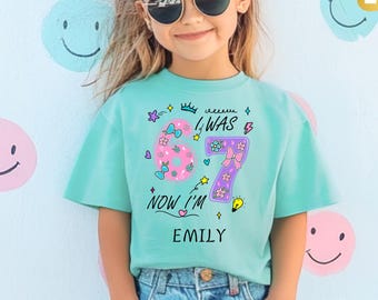 Personalisiertes 7. Geburtstag Mädchen Shirt, trendiges Kinder T-Shirt