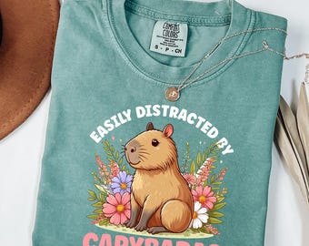 Capybara Graphic T-shirt, Easily Distracted comfort color, Animal Lover Gift