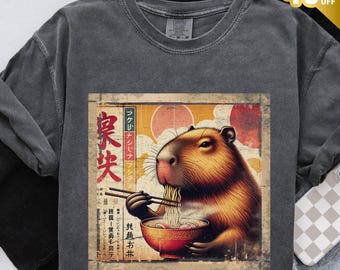 Funny Capybara Ramen Shirt, Cute Capybara Tee, Animal Lover Gift, Ramen Shirt, Kawaii Animal Shirt, Vintage Comfort Colors Tee
