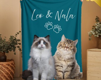 custom cat blanket, personalized cat photo blanket, cat lover gift, simple pet blanket, cat name blanket