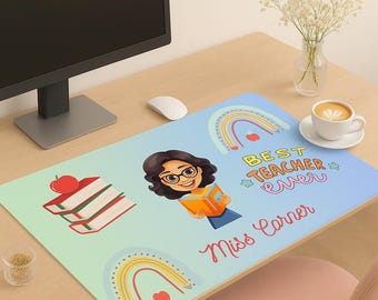 Personalized Teacher Desk Mat, Rainbow Classroom Decor, Teacher Gift